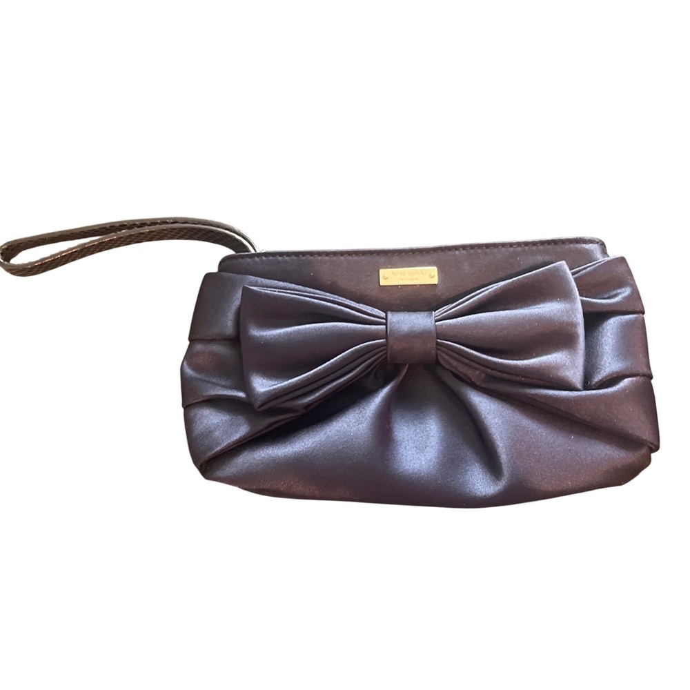 Kate Spade Navy Blue Satin Bow Wristlet Clutch Snakeskin Strap Evening Bag